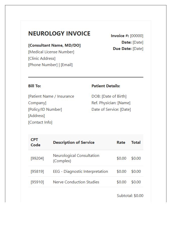 Independent Neurology Consultation Invoice Template