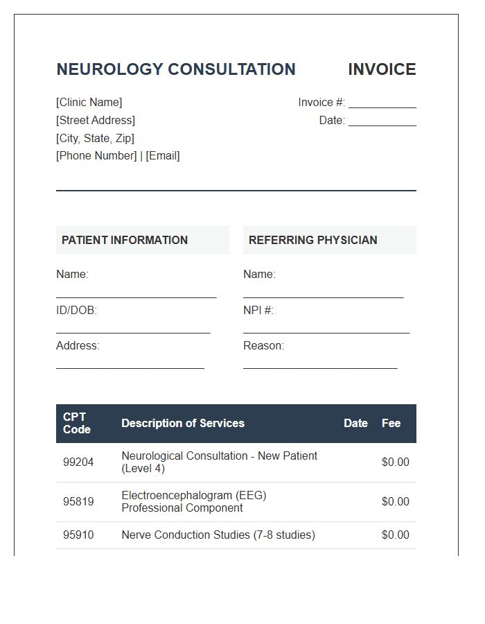 Neurology Consultation Fee Invoice Template