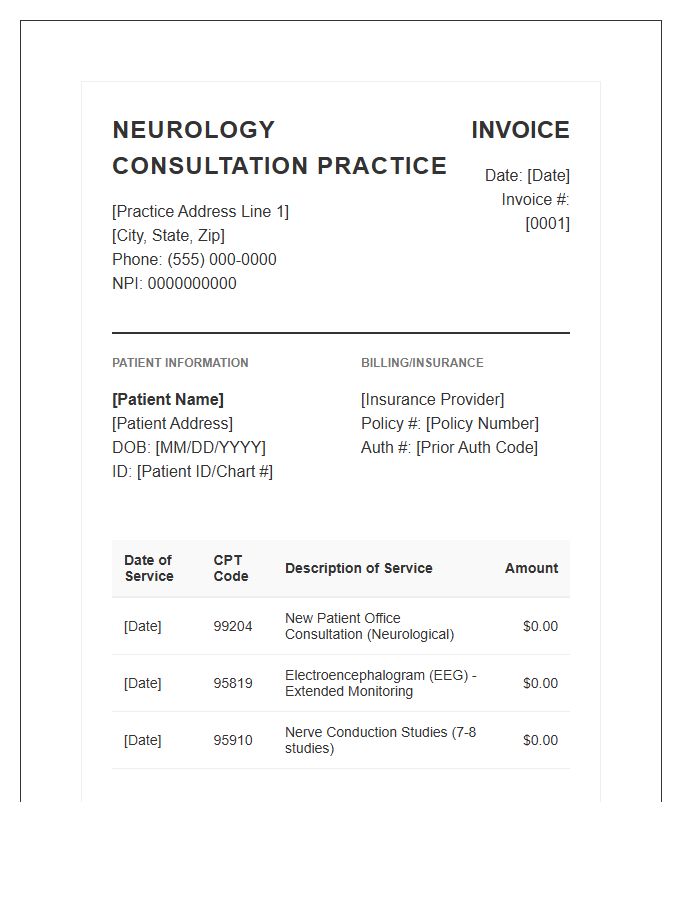 Neurology Consultation Practice Invoice Template