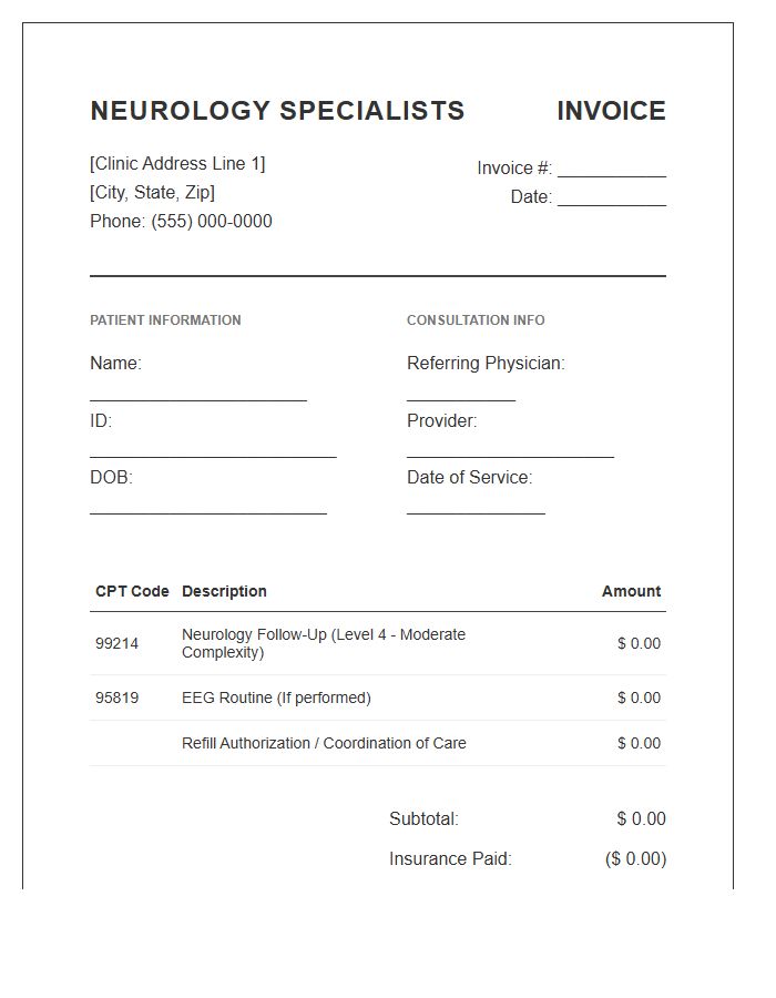 Neurology Follow Up Consultation Invoice Template
