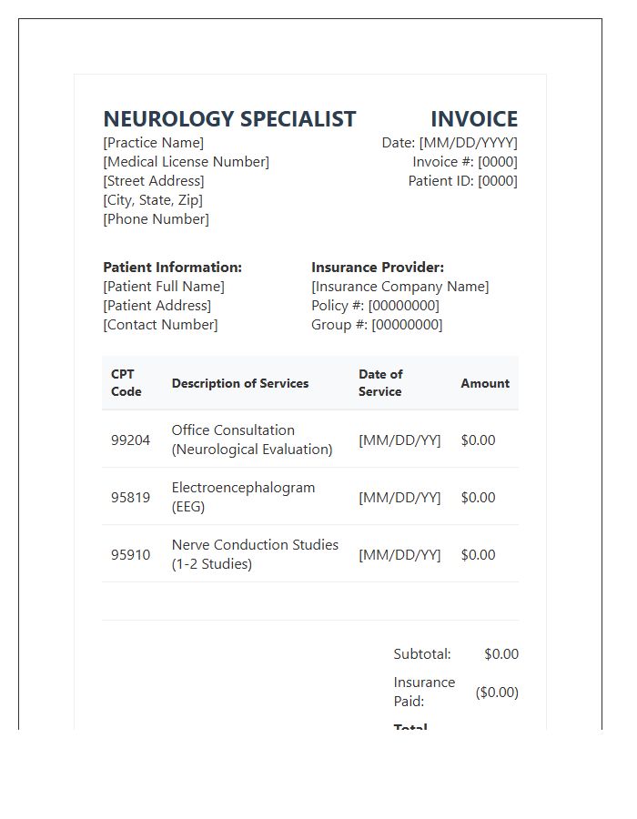 Neurology Specialist Billing Invoice Template