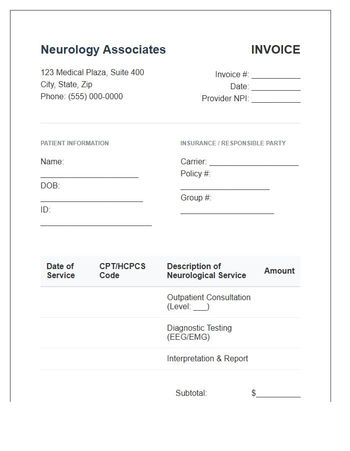 Outpatient Neurological Consultation Invoice Template