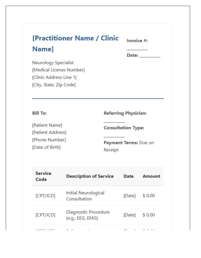 Private Neurology Consultation Invoice Template