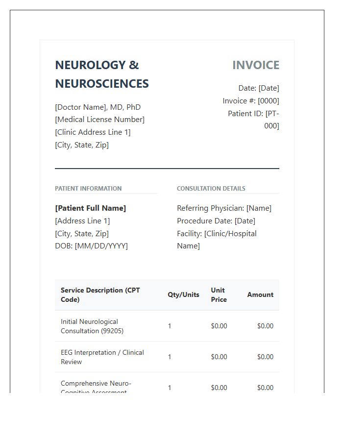 Senior Neurology Consultation Invoice Template