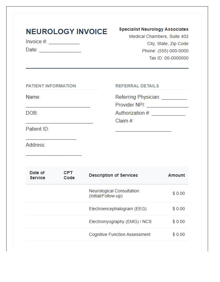 Specialist Neurology Assessment Invoice Template
