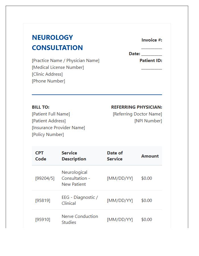 Standard Neurology Consultation Invoice Template