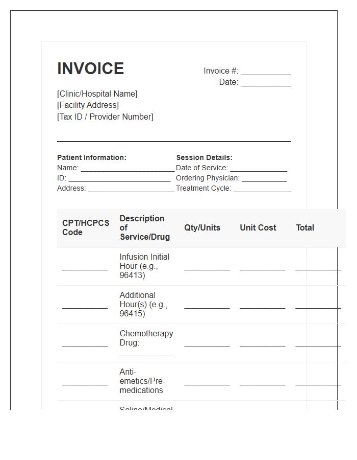 Chemotherapy Infusion Session Invoice Template