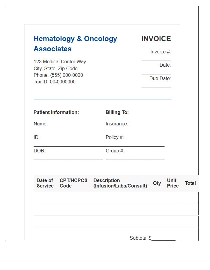 Hematology Oncology Practice Invoice Template