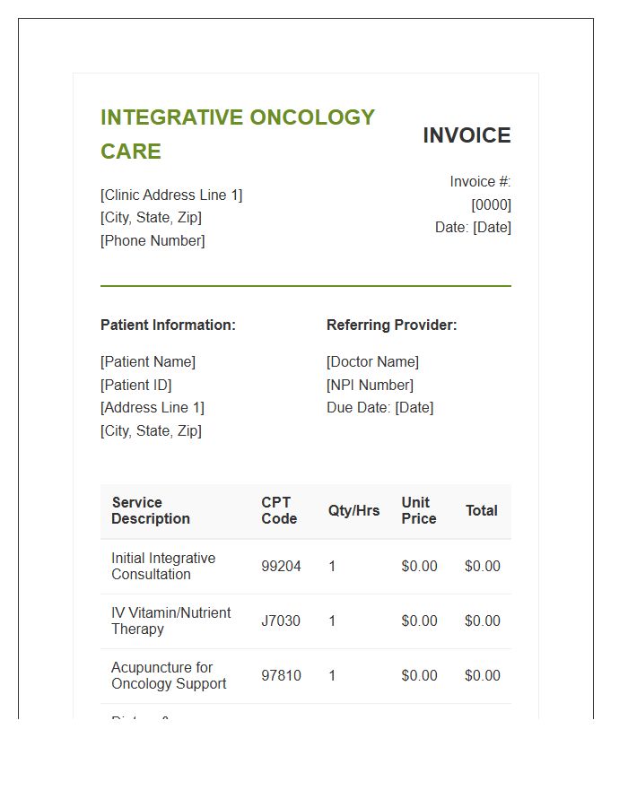 Integrative Cancer Treatment Invoice Template