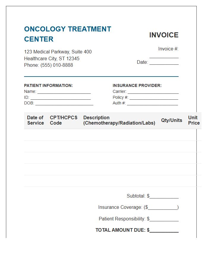 Oncology Treatment Center Billing Invoice Template