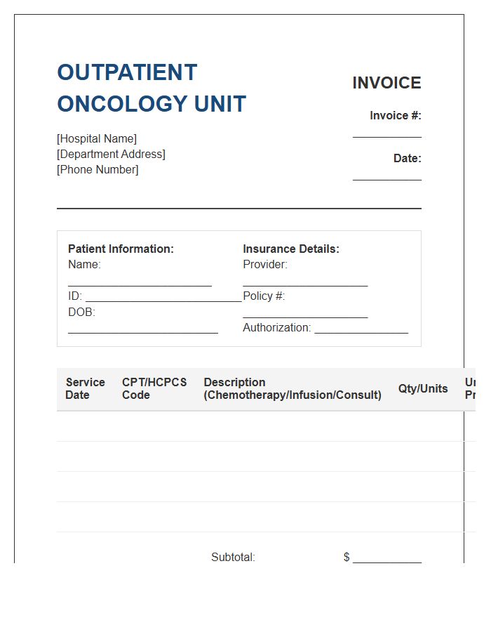 Outpatient Oncology Unit Invoice Template