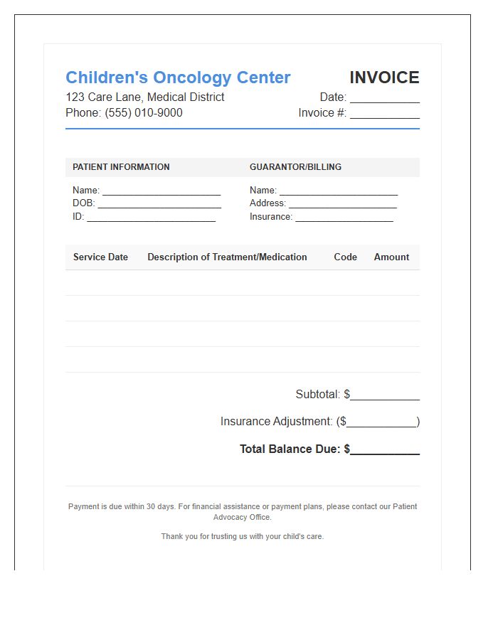 Pediatric Oncology Hospital Invoice Template