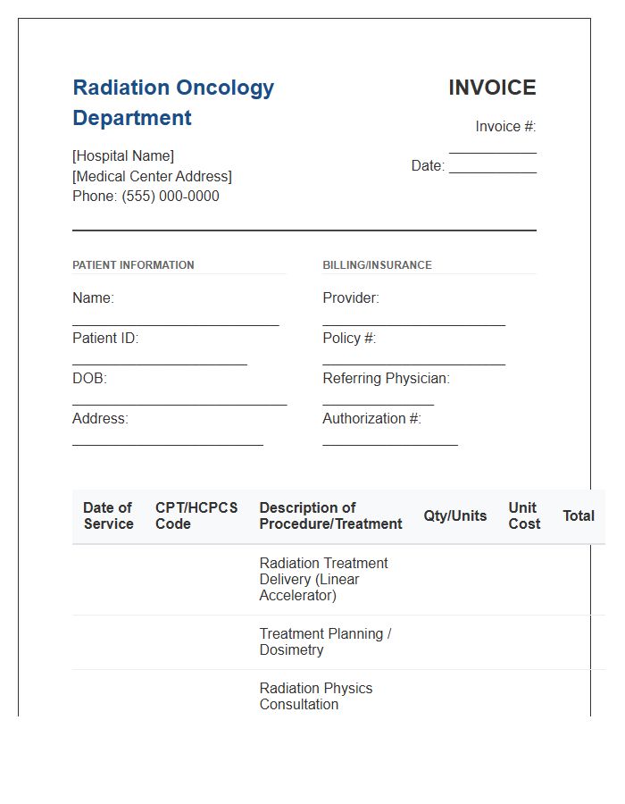 Radiation Oncology Department Invoice Template