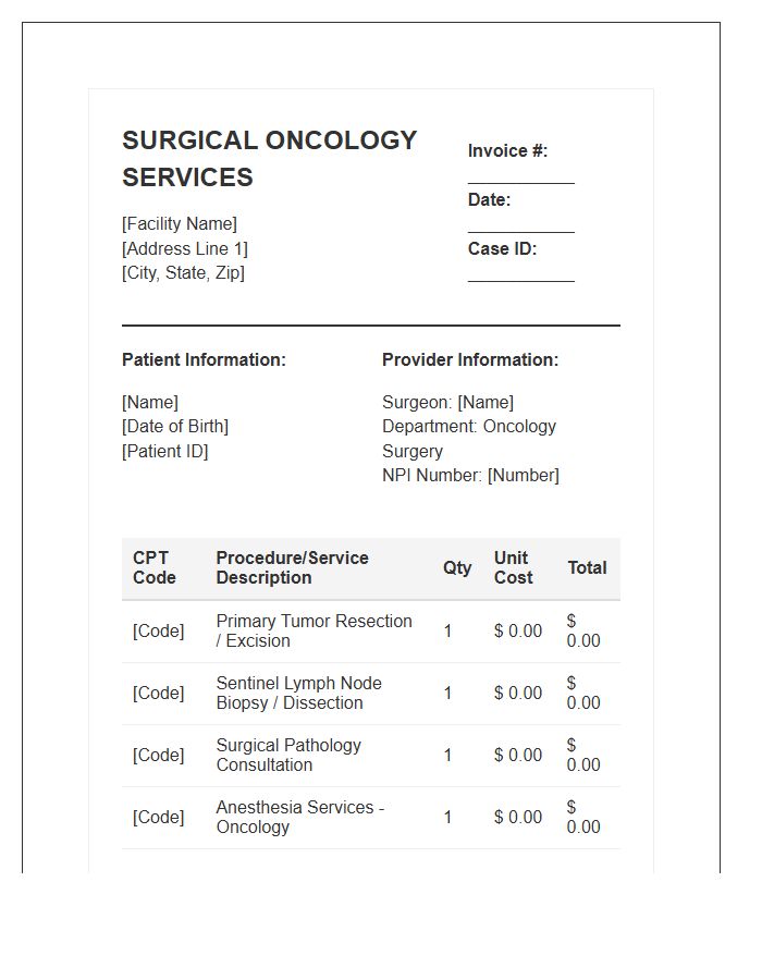 Surgical Oncology Procedure Invoice Template