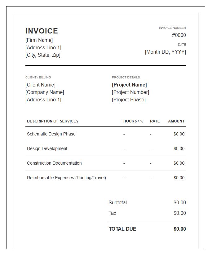 Architectural Design Project Invoice Template