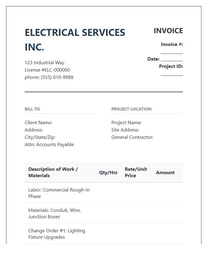 Commercial Electrical Project Invoice Template