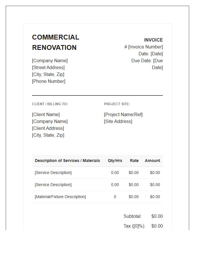 Commercial Renovation Services Invoice Template