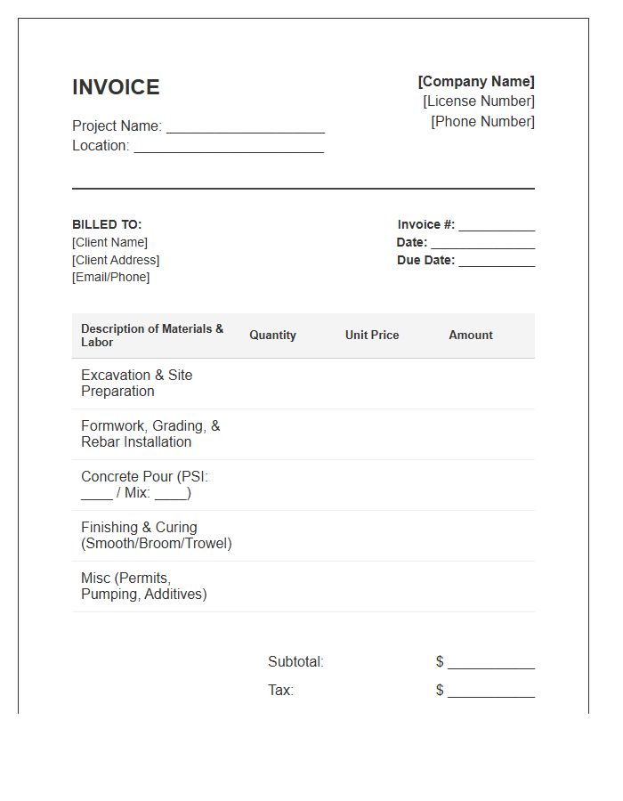 Concrete Foundation Project Invoice Template