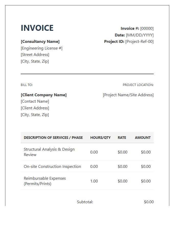 Engineering Consultant Construction Invoice Template