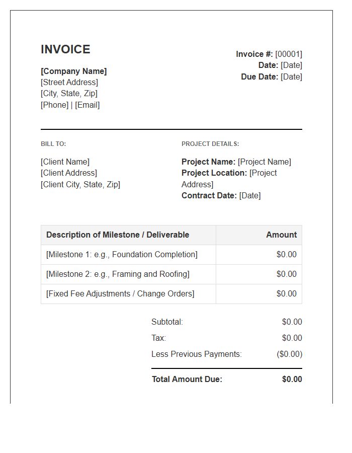 Fixed Price Construction Invoice Template