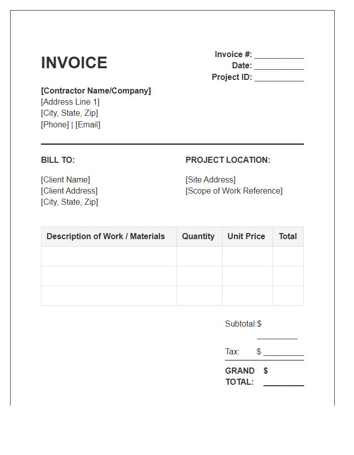 General Contractor Payment Invoice Template