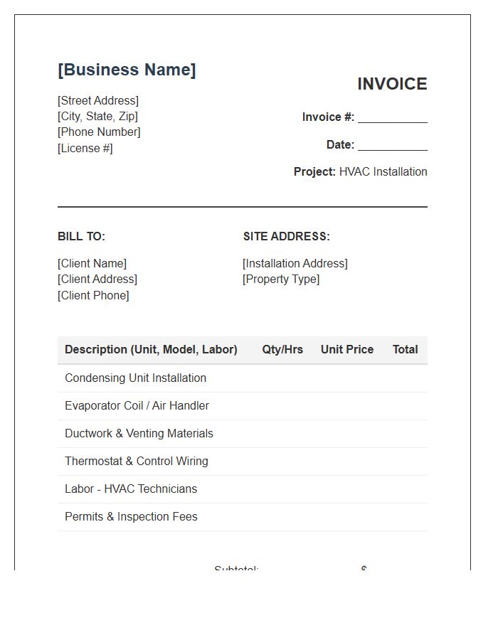 HVAC Installation Project Invoice Template