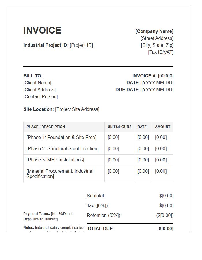 Industrial Building Project Invoice Template