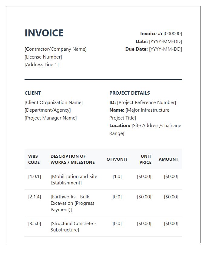 Major Infrastructure Project Invoice Template