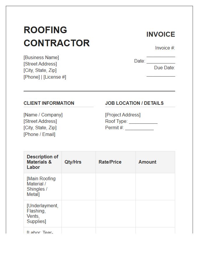 Roofing Contractor Construction Invoice Template