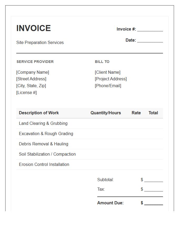 Site Preparation Project Invoice Template