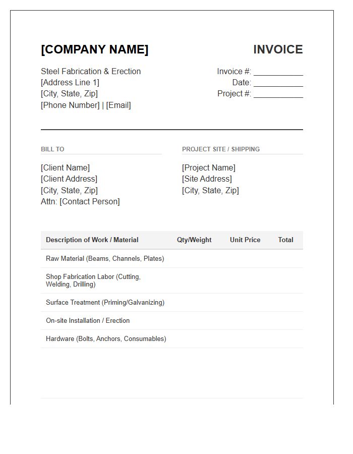 Steel Fabrication Construction Invoice Template
