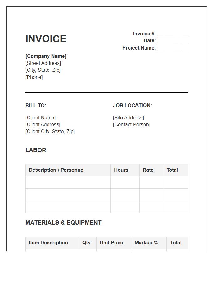 Time And Materials Construction Invoice Template