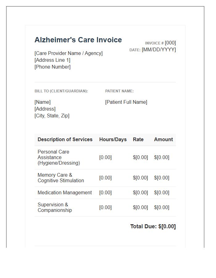 Alzheimer Care At Home Invoice Template