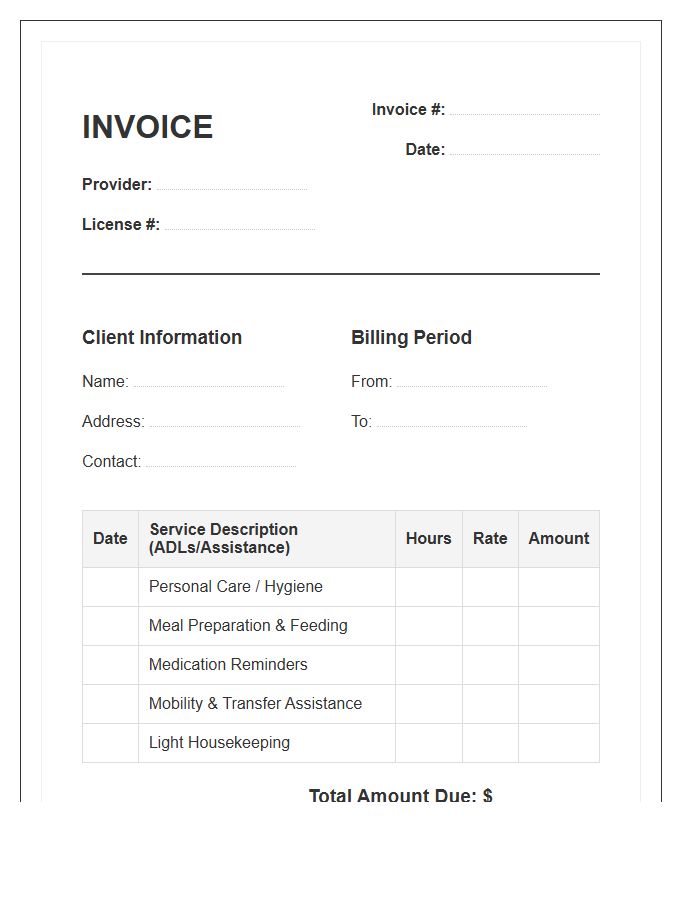 Daily Living Assistance Geriatric Invoice Template