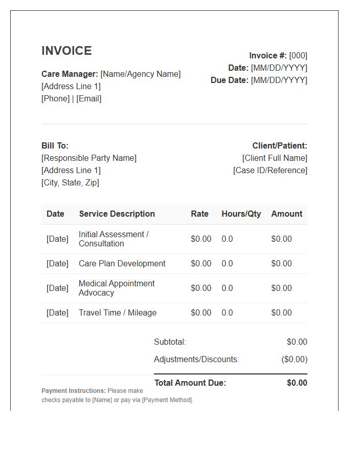Geriatric Care Manager Consultation Invoice Template