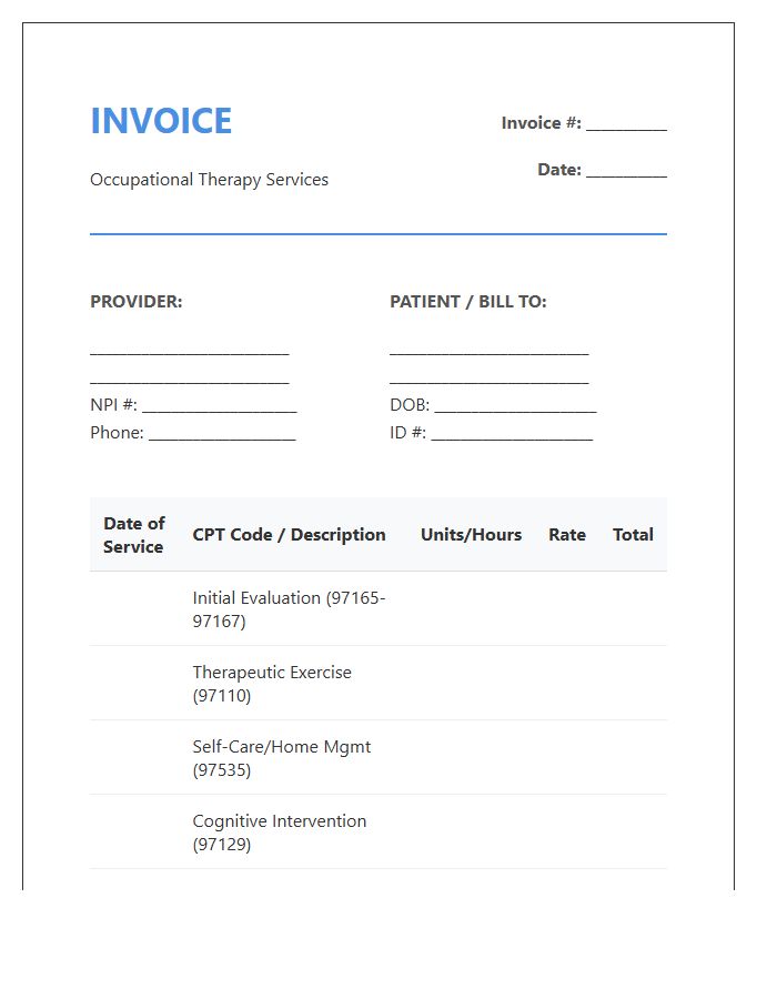Geriatric Occupational Therapy Services Invoice Template