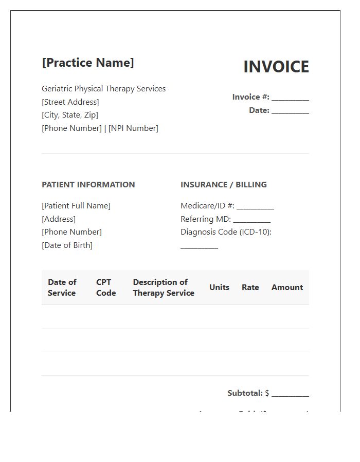 Geriatric Physical Therapy Billing Invoice Template
