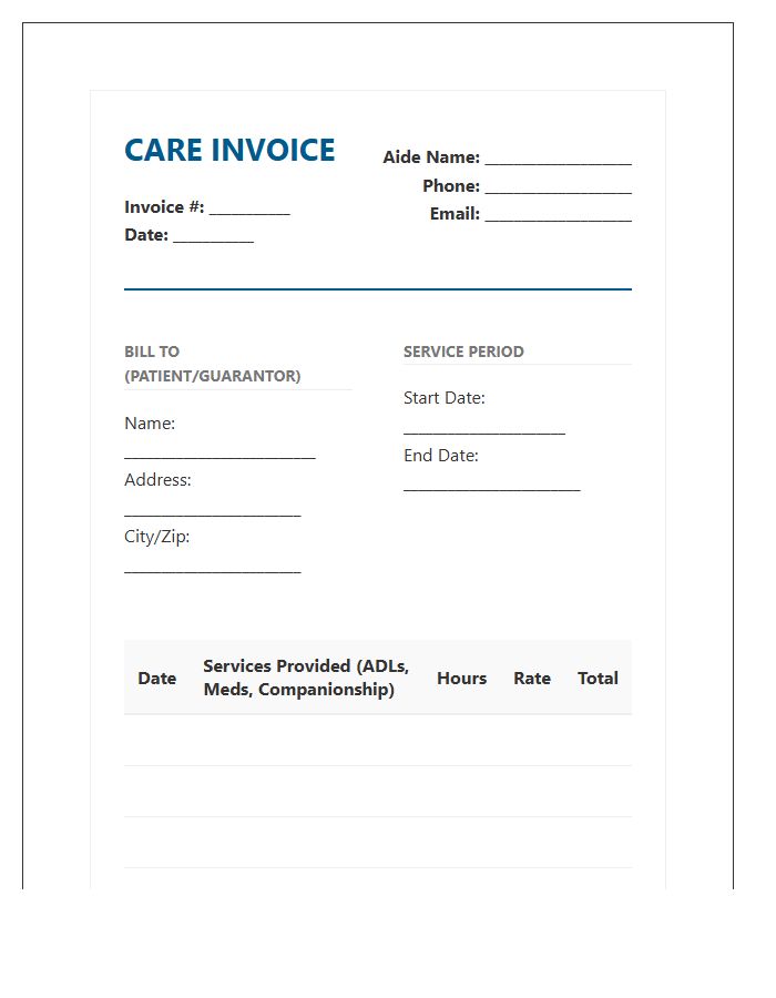 Home Health Aide Geriatric Invoice Template