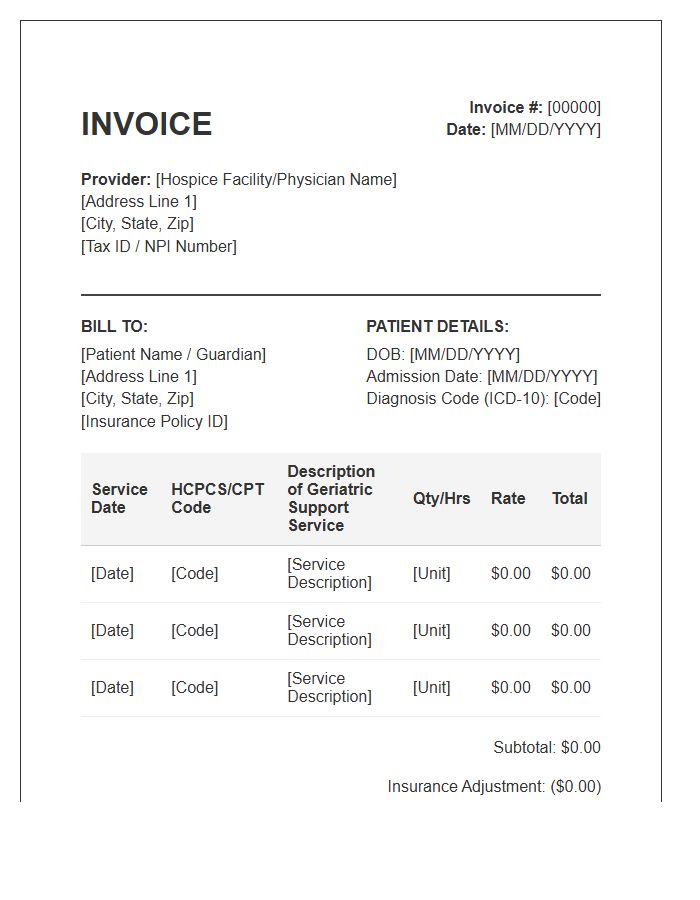 Hospice Geriatric Support Billing Invoice Template