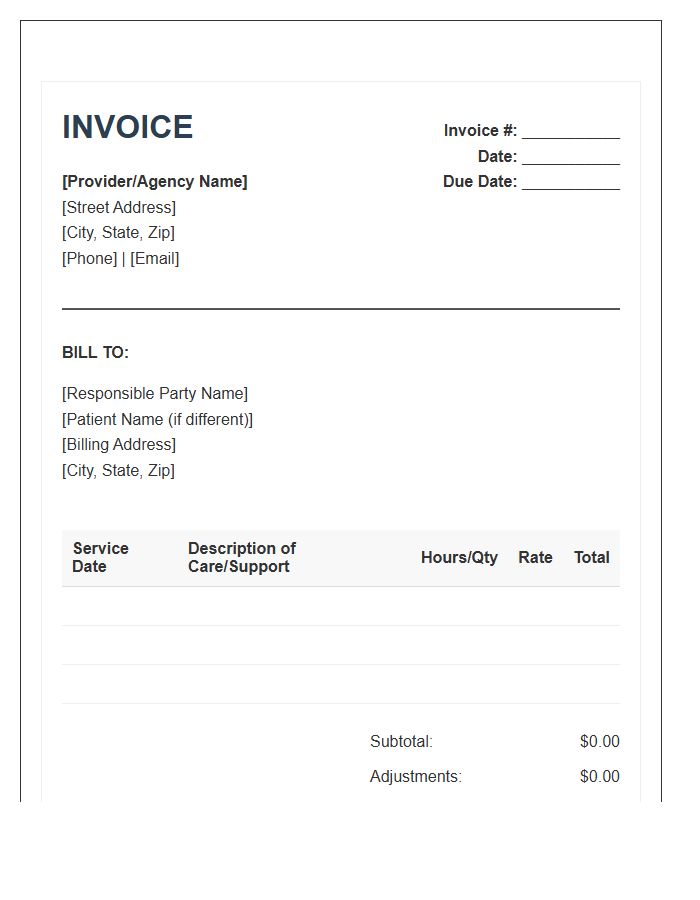 Palliative Care Geriatric Support Invoice Template