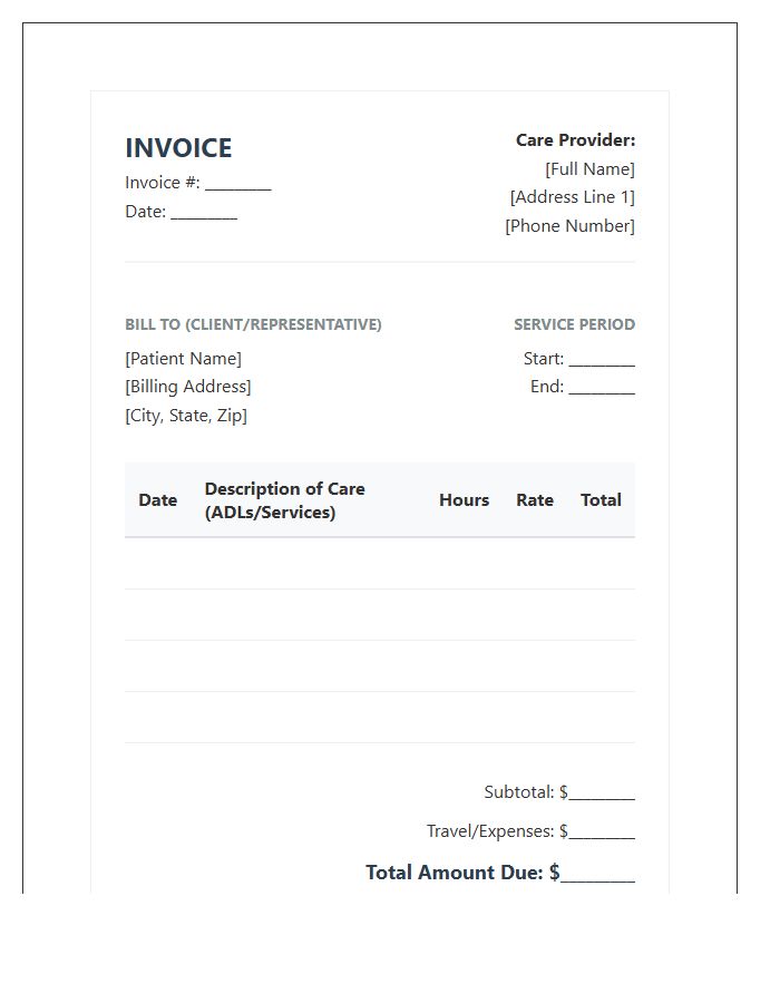Personal Care Assistant Geriatric Invoice Template