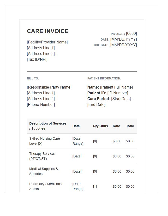 Skilled Nursing Geriatric Care Invoice Template
