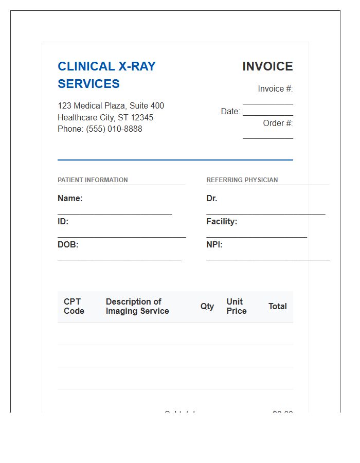 Clinical X-Ray Service Invoice Template