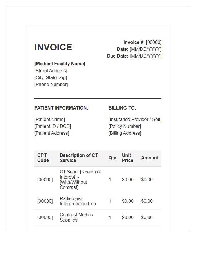 Computed Tomography Scan Invoice Template