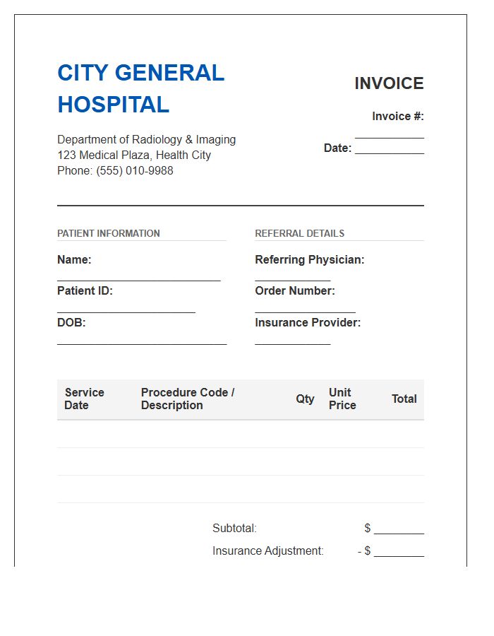 Hospital Radiology Department Invoice Template