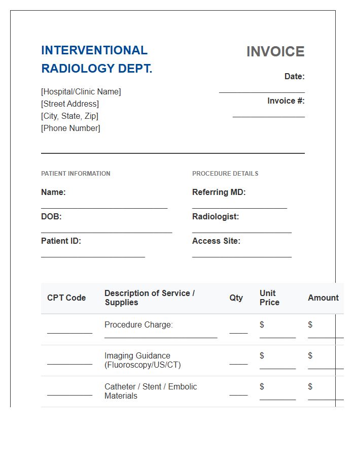 Interventional Radiology Procedure Invoice Template