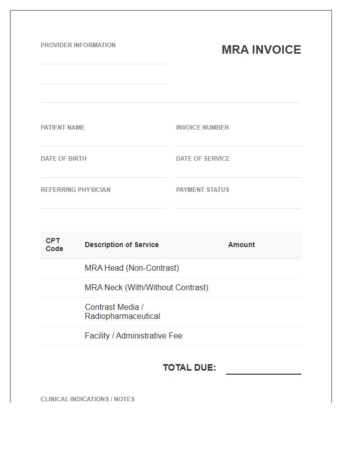 Magnetic Resonance Angiography Invoice Template