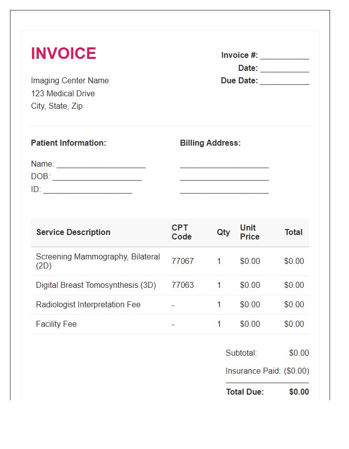 Mammography Screening Service Invoice Template