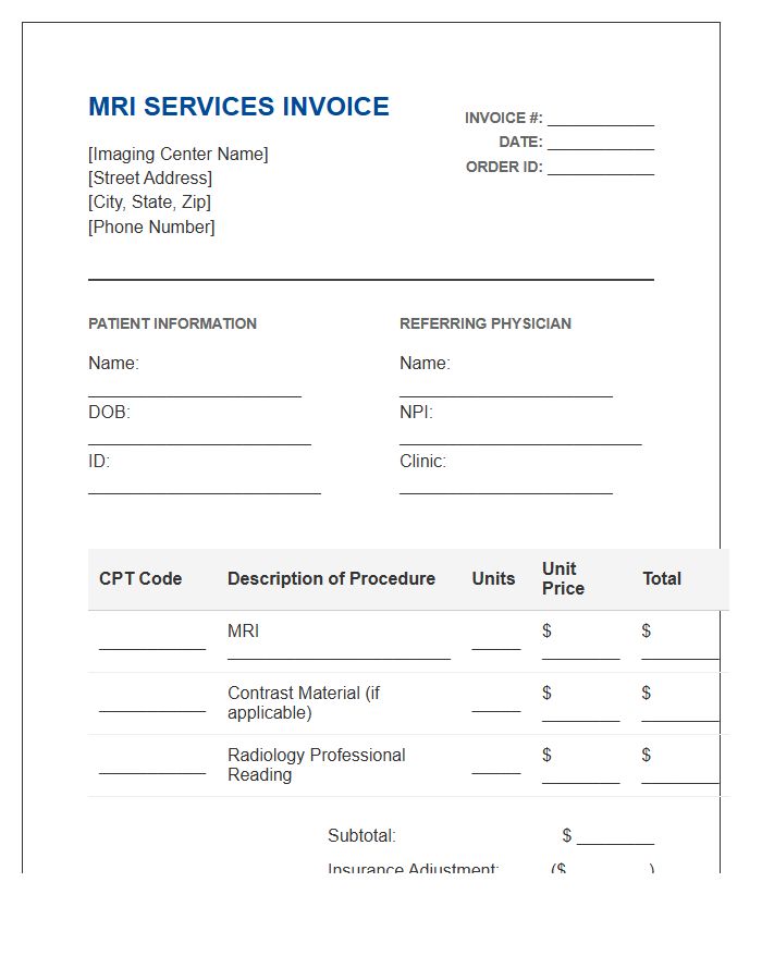 Medical Resonance Imaging Invoice Template