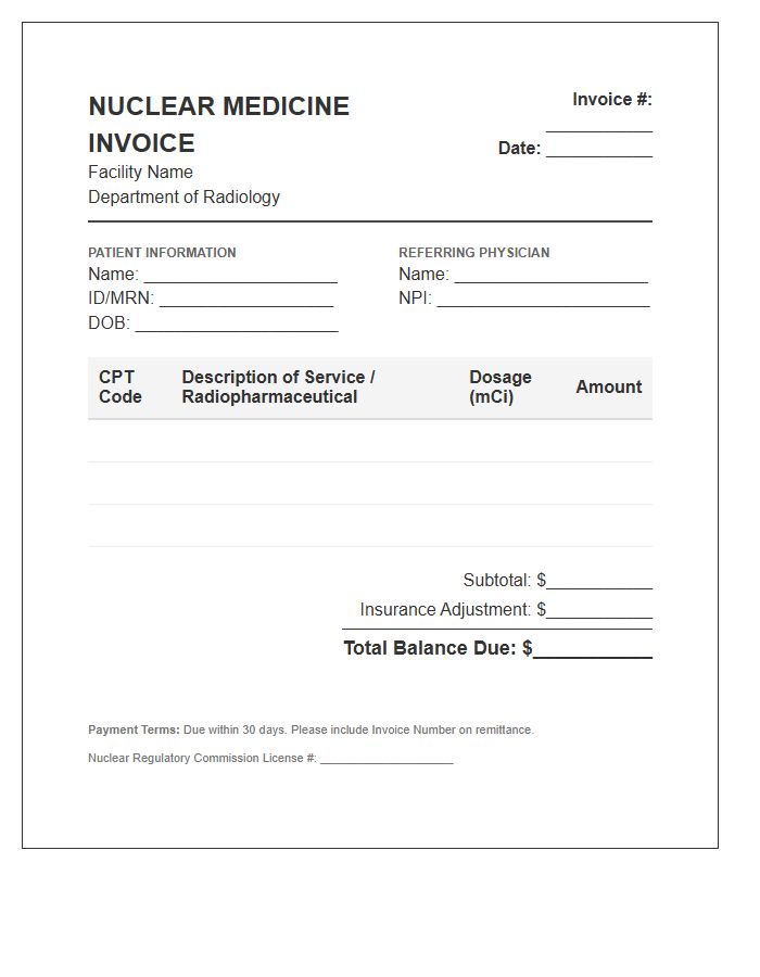 Nuclear Medicine Service Invoice Template